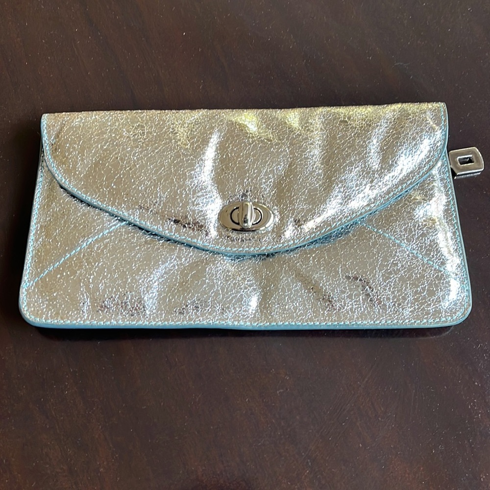 Sorial New York silver metallic crackled leather clutch